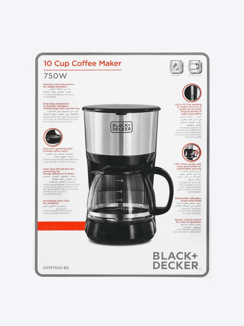 Black+Decker 750W Coffee Machine With Glass Carafe Dcm750S-B5-4