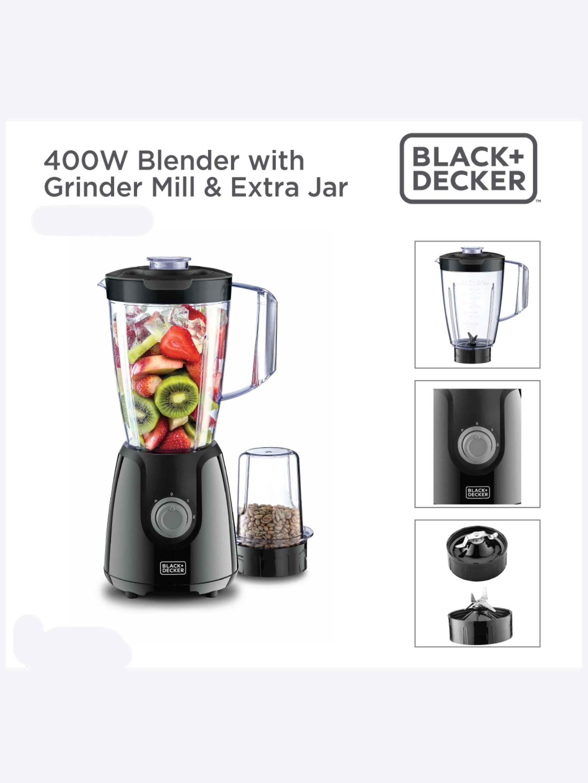 Black+Decker BX4000-B5 Blender with Grinder and Chopper Mill, 400W-2