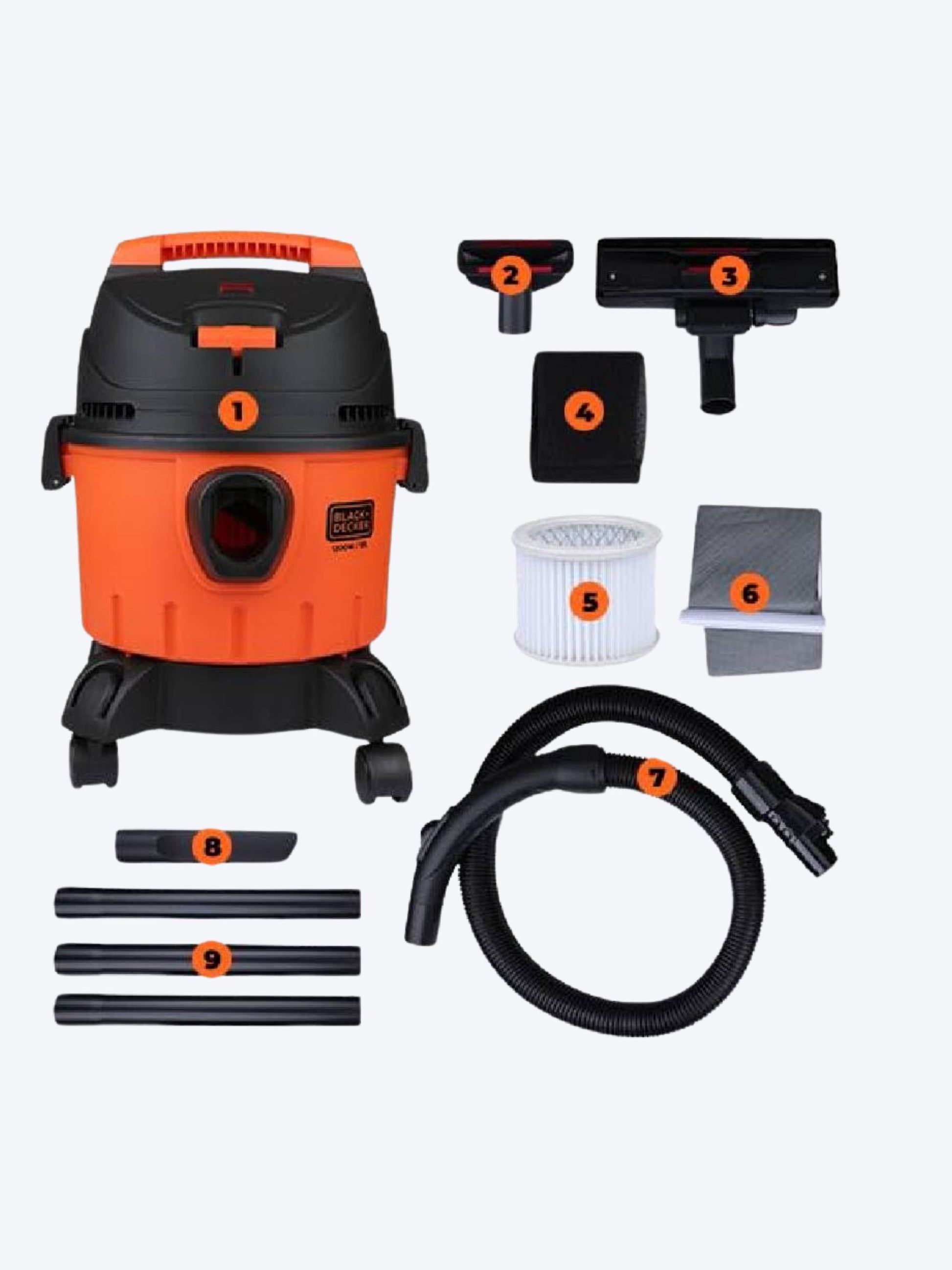 Black+Decker Wet & Dry Vacuum Cleaner 10Liter 1200 W WDBD10 Orange/Black-3