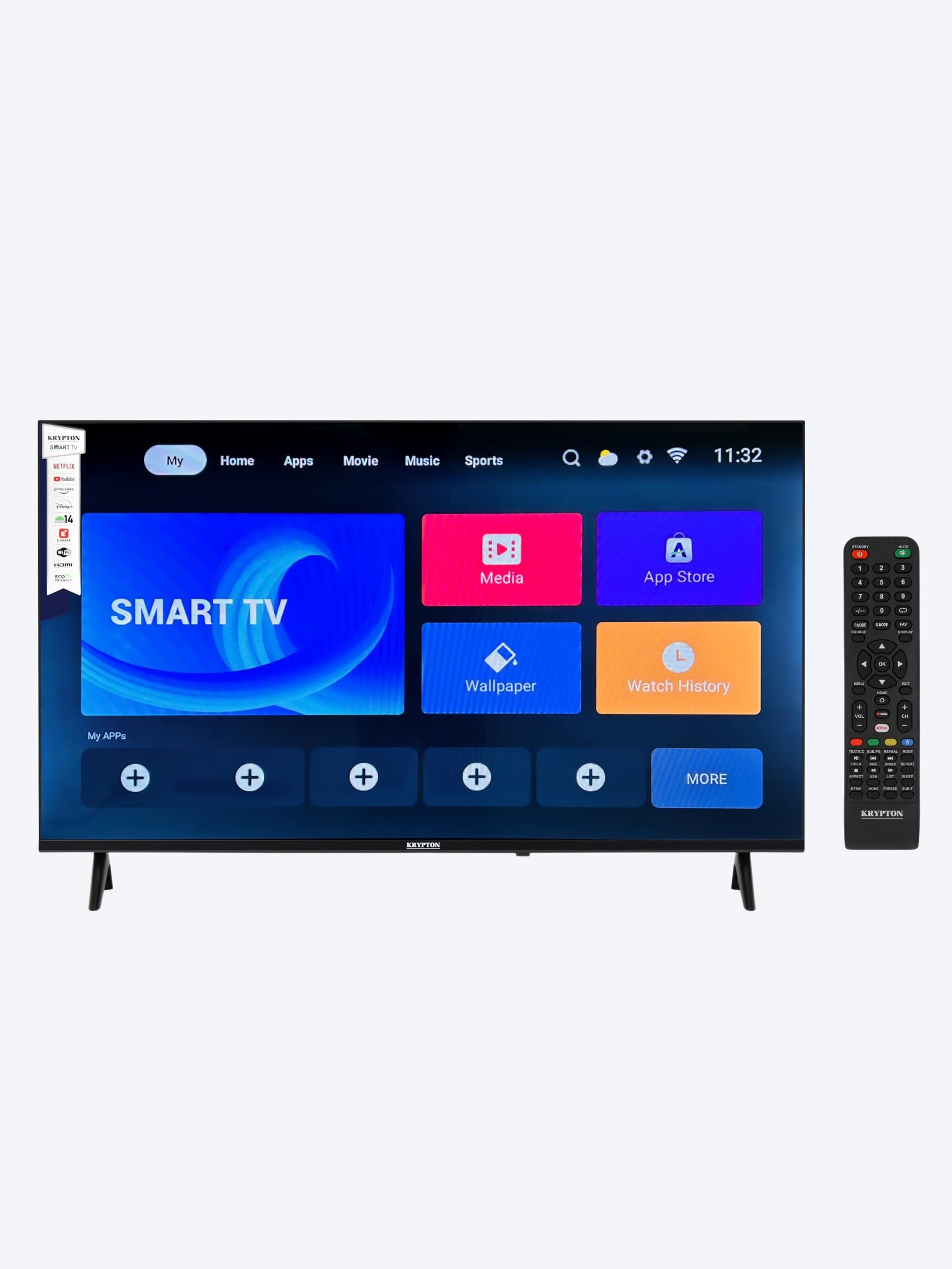Krypton KLED3227SHD 32 Inch Smart HD LED TV Android 14 Wi‑Fi HDMI USB Headphone Jack